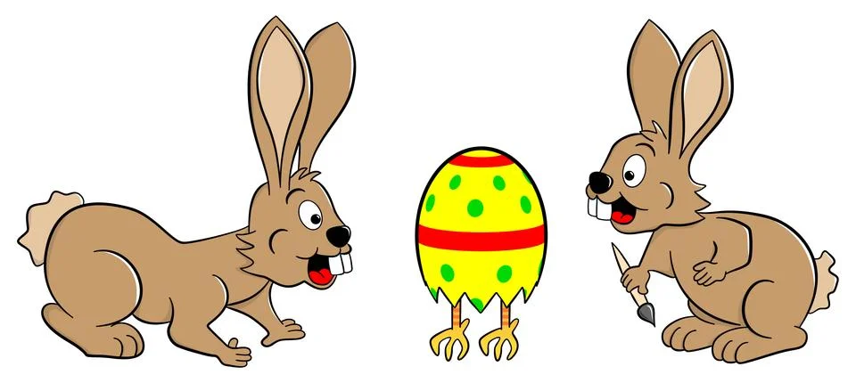 Easter bunnies finding a running egg Illustrazione stock
