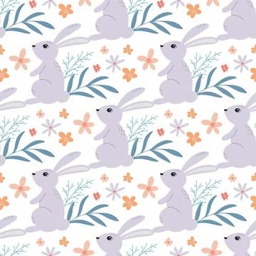 Easter bunnies in flowers seamless pattern Illustrazione stock