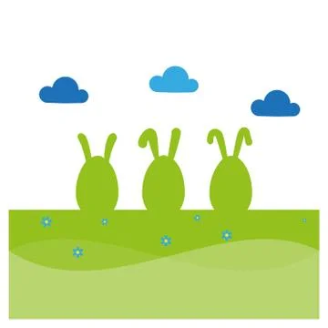 Easter bunnies on a green meadow Stock Illustration