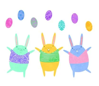 Easter bunnies juggling eggs Stock Illustration