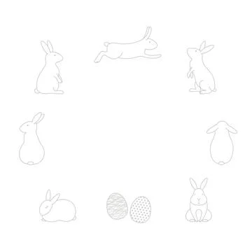 Easter bunnies, painted eggs circular frame with copy space Stock Illustration
