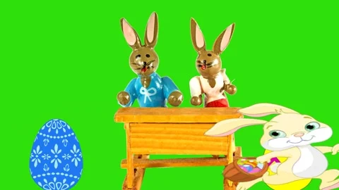 Easter bunnies on a school bench with easter egg and message happy easter Stock Footage 269295887