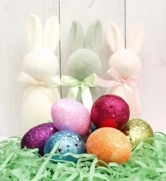 Easter bunnies, sparkly eggs  (3) Stock Photos