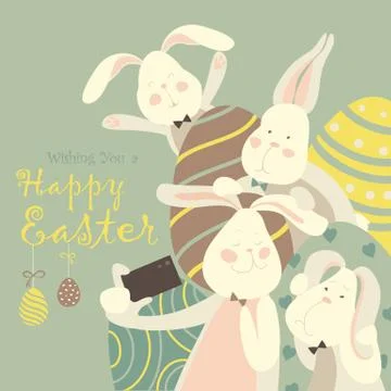 Easter bunnies take a selfie Stock Illustration