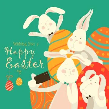 Easter bunnies take a selfie Stock Illustration