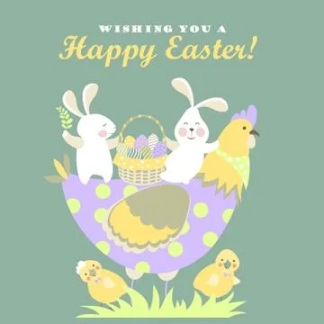 Easter bunnies,chicken and easter eggs Stock Illustration
