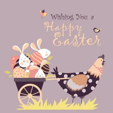 Easter bunnies,chicken and easter eggs Stock Illustration