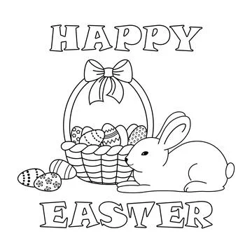 Easter bunny and basket of eggs Illustrazione stock