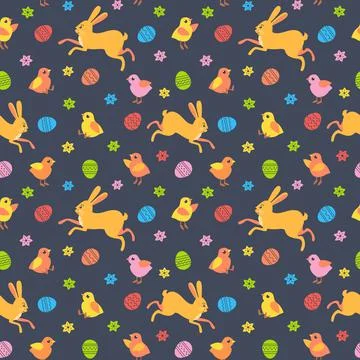 Easter Bunny and Chicken Cute seamless pattern Illustrazione stock