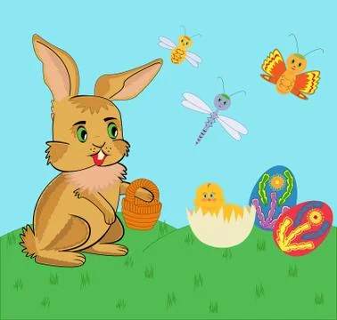 Easter bunny and chicken. vector illustration Stock Illustration