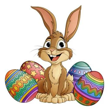 Easter Bunny and Chocolate Eggs Rabbit Cartoon Stock Illustration