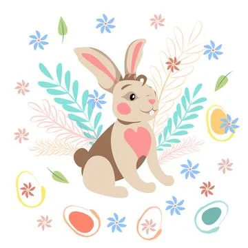 Easter bunny and decor elements. Vector Illustrazione stock