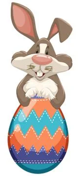 Easter bunny and decorated egg on white background 스톡 일러스트