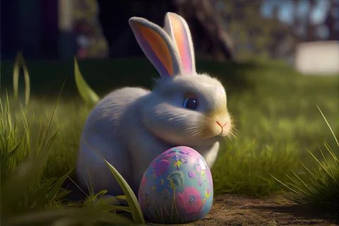 Easter Bunny and Easter Egg in Spring Grass イラスト素材