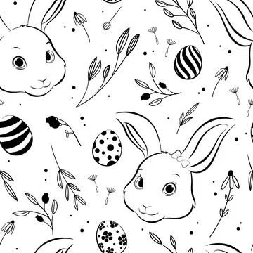 Easter bunny and Easter egg seamless pattern, hand drawing style イラスト素材