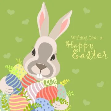 Easter bunny and easter eggs Stock Illustration
