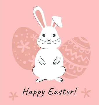 Easter bunny and Easter eggs on pink background. Happin Easter banner vector Stock Illustration