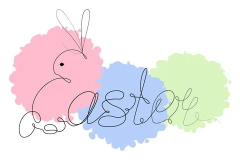 Easter bunny and Easter inscriptions in one continuous line against the Illustrazione stock