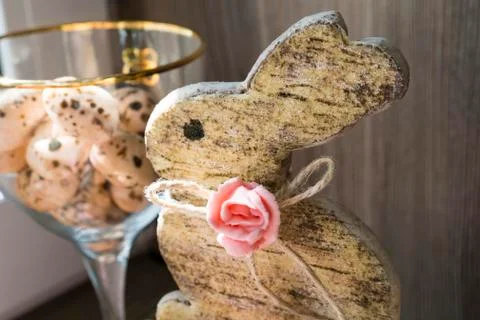 Easter bunny and Easter quail eggs Stock Photos