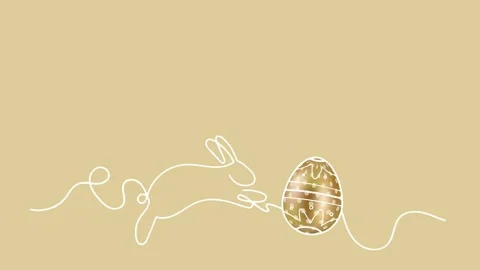 The Easter bunny and the egg appear on the screen in line art style, the egg Stock Footage 269810893