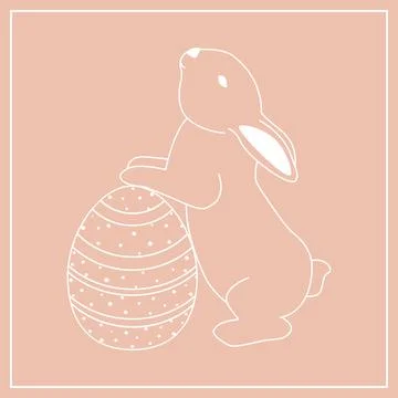 Easter bunny and egg. Cute line vector picture Stock Illustration