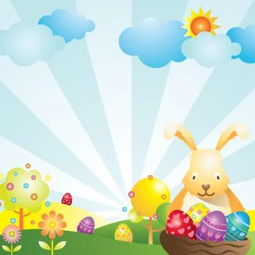 Easter with Bunny and Eggs Background Stock Illustration