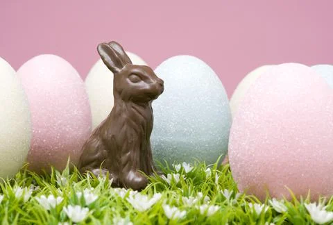 Easter Bunny and Eggs. Easter Day Concept Stock Photos