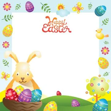 Easter with Bunny and Eggs Frame Stock Illustration