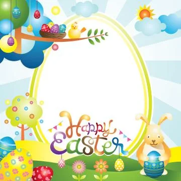 Easter with Bunny and Eggs Frame Stock Illustration