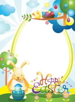 Easter with Bunny and Eggs Frame Stock Illustration