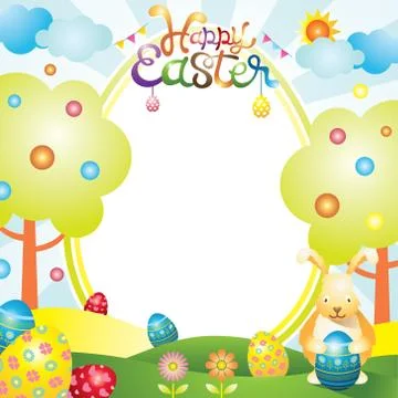 Easter with Bunny and Eggs Frame Stock Illustration