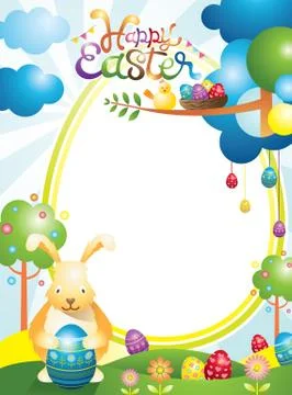 Easter with Bunny and Eggs Frame Stock Illustration