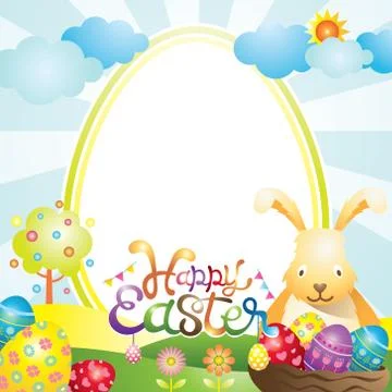 Easter with Bunny and Eggs Frame Stock Illustration