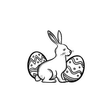 Easter bunny and eggs head hand drawn outline doodle icon. Stock Illustration
