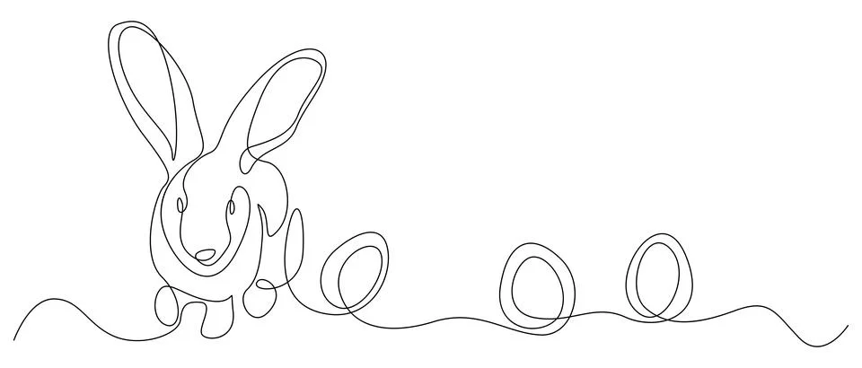 Easter bunny and eggs, one continuous line drawing. Easter illustration Illustrazione stock