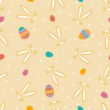 Easter bunny and eggs painted, seamless pattern. Vector Stock Illustration