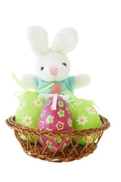 Easter bunny and eggs Stock Photos