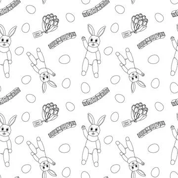 Easter Bunny and Eggs Seamless Coloring Pattern Stock Illustration