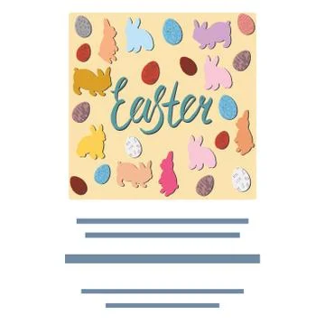 Easter bunny and eggs square card with text. Stock Illustration