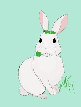 Easter Bunny and Four Leaf Clover Stock Illustration