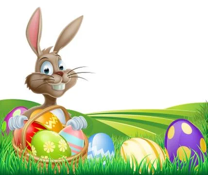 Easter Bunny and Hamper Stock Illustration