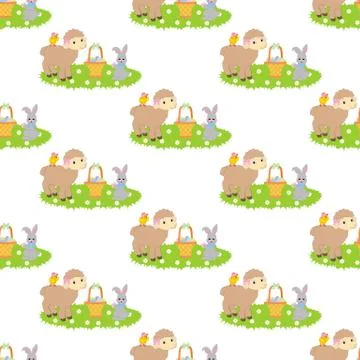 Easter bunny and lamb seamless pattern Stock Illustration