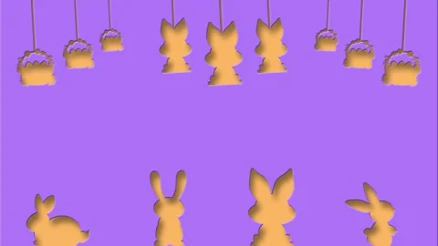 Easter bunny and swinging basket for easter holiday decoration Stock Footage 306079258