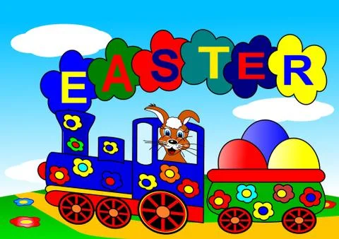 Easter bunny and train  Stock Illustration