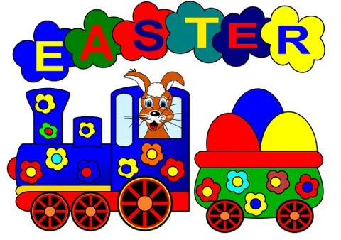 Easter bunny and train Illustrazione stock