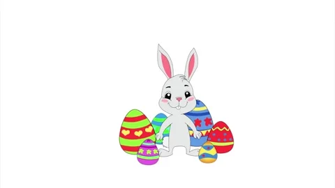 Easter Bunny with animated colour eggs Stock Footage 268759945
