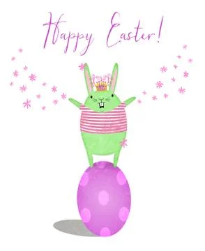 Easter bunny atop an easter egg Stock Illustration