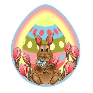 Easter bunny on a background of tulips Illustrazione stock