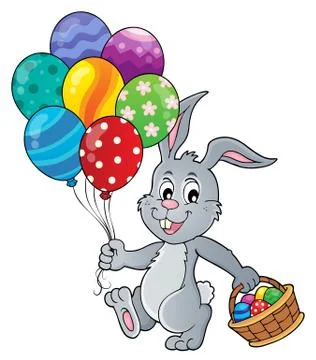 Easter bunny with balloons image Illustrazione stock