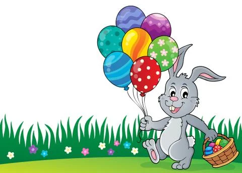 Easter bunny with balloons image Illustrazione stock